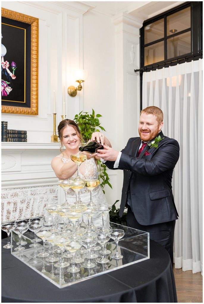 Winter Wedding at The Mason   | champagne tower
